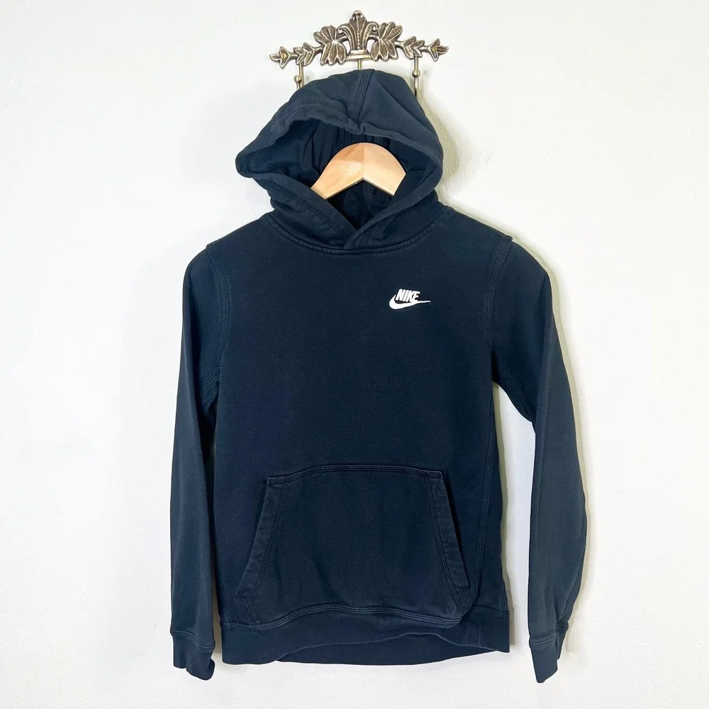 Nike Kids Club Fleece Pullover Hoodie Grade-School Boys Large Black Embroidered‎